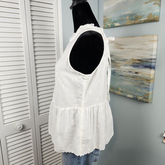LOFT Top – White Cotton Peplum Sleeveless Tie Back Resortwear SP/XSP - Picture 3 of 7